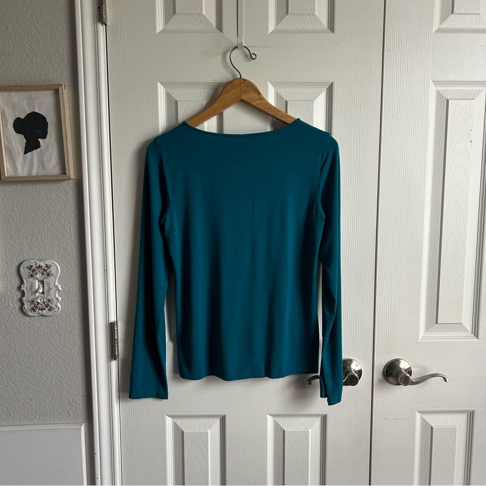 Eileen Fisher teal long sleeve scoop neck shirt - Picture 2 of 3